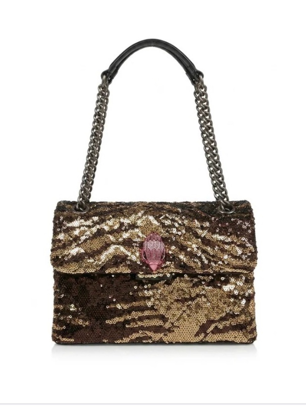 Kurt Geiger Bronze Sequin Crossbody with Pink Leaf Clasp